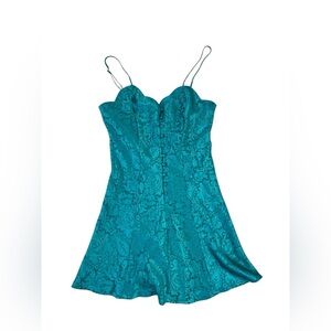 Victoria’s Secret Vintage Silky Emerald Green Floral Pattern Nightie Slip Dress